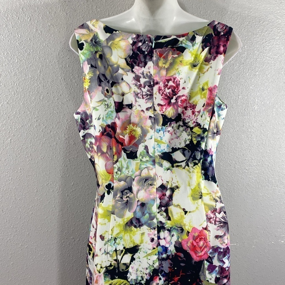 Tahari neon bold floral print boatneck sheath dress 8 PP3 - Picture 9 of 12
